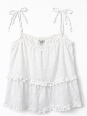 Rails Women's Tiered Eyelet Lace Camisole Size L Tie Spaghetti Strap Cottagecore